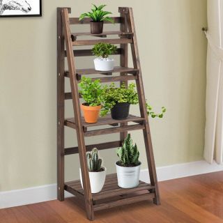 Foldable Plant Shelf Wooden 4 Tier